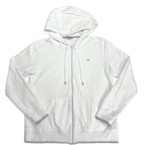 Tommy Hilfiger Women’s Small White Full Zip Hoodie Sweatshirt Logo Casual